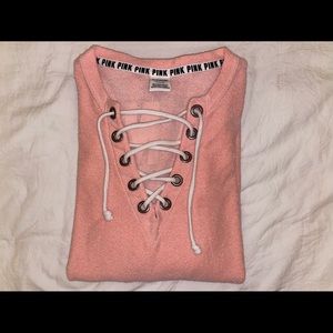 Front Lace Up PINK Pullover
